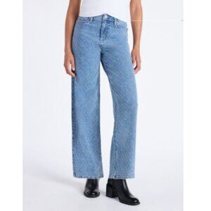 Time and Tru Women's High Rise Rhinestone Embroidered Wide Leg Jeans 14
